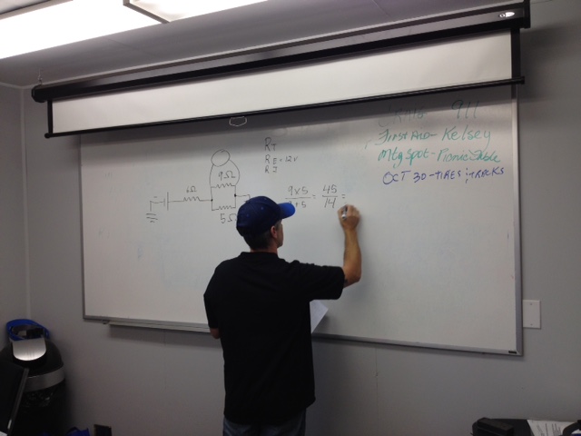 Worker explaining diagrams on a whiteboard